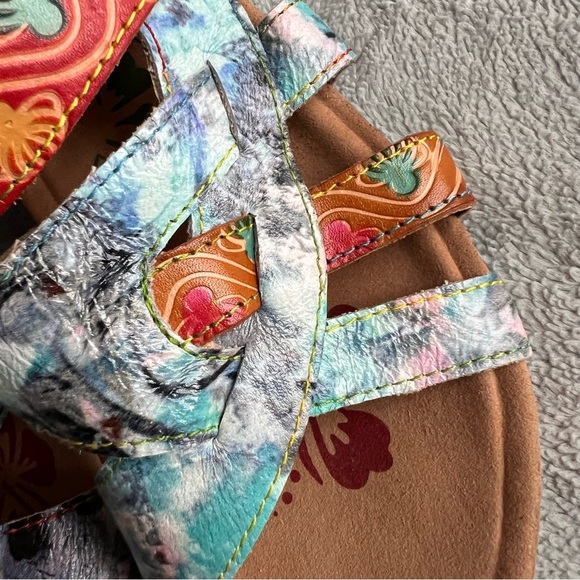 Spring Step L'artiste Baocire Artsy Strappy Wedge Slide Leather Sandals Camel - Picture 3 of 12